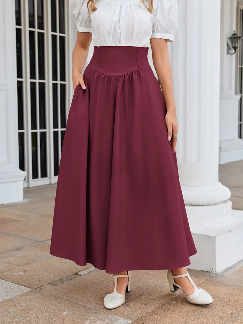 Renaissance Elastic Waist Swing Skirt with Pockets - Image 37
