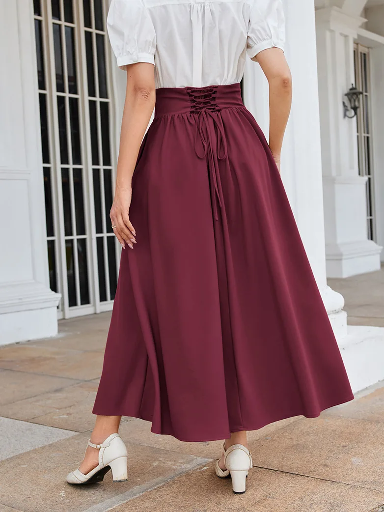 Renaissance Elastic Waist Swing Skirt with Pockets - Image 38