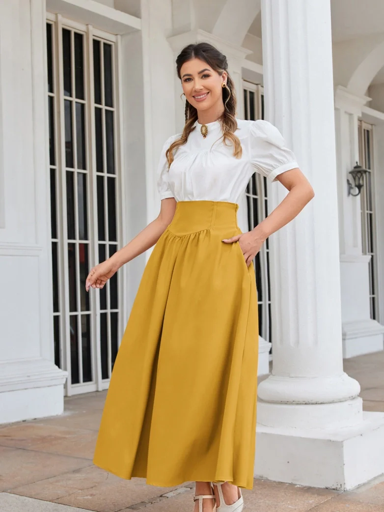 Renaissance Elastic Waist Swing Skirt with Pockets - Image 4