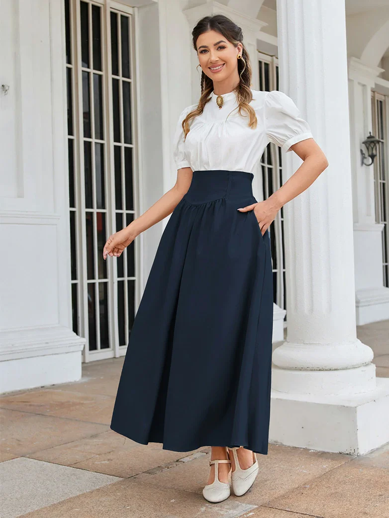 Renaissance Elastic Waist Swing Skirt with Pockets - Image 41
