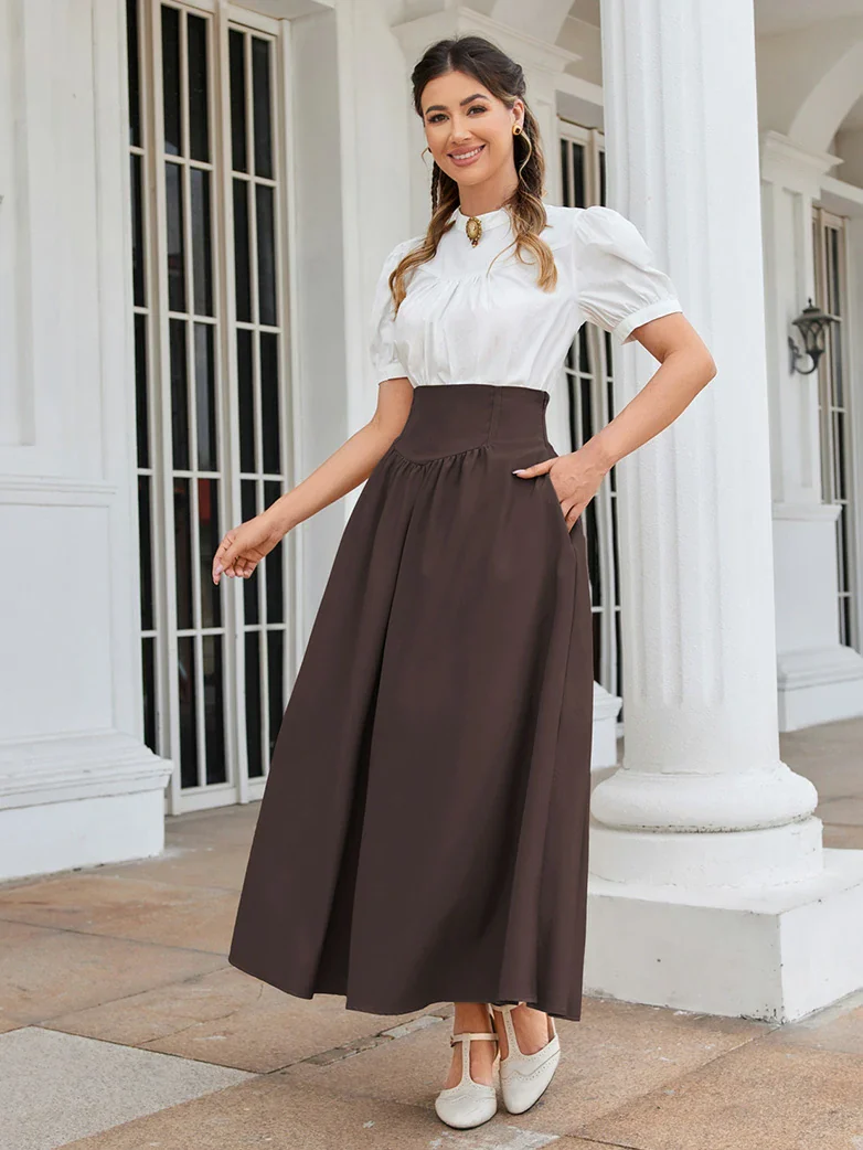 Renaissance Elastic Waist Swing Skirt with Pockets - Image 44