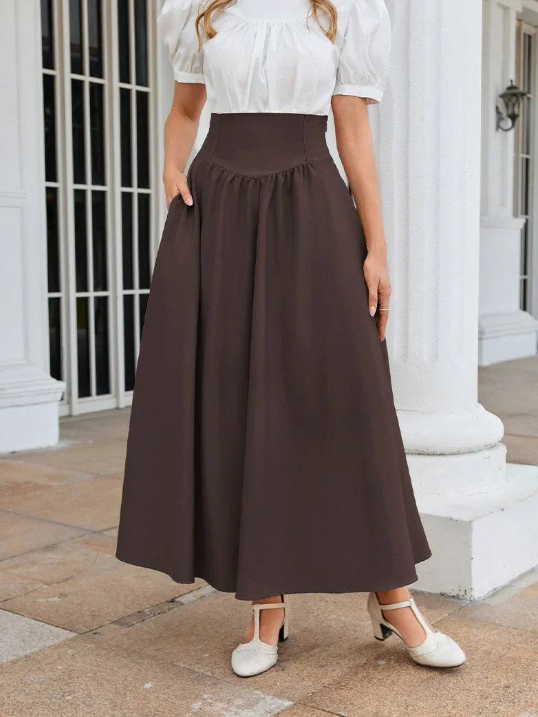 Renaissance Elastic Waist Swing Skirt with Pockets - Image 45