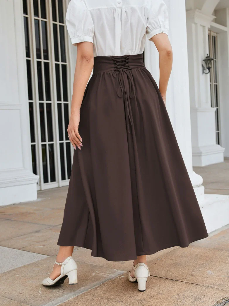 Renaissance Elastic Waist Swing Skirt with Pockets - Image 46