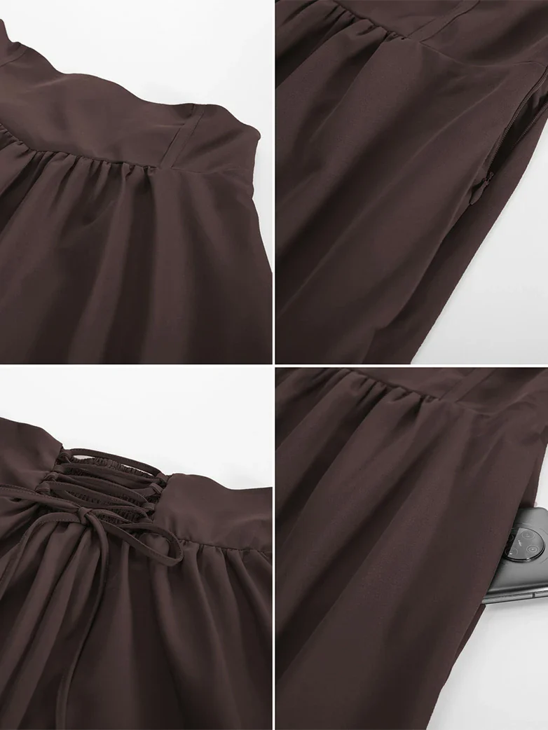 Renaissance Elastic Waist Swing Skirt with Pockets - Image 47