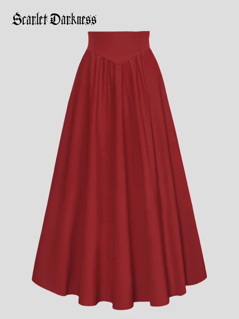 Renaissance Elastic Waist Swing Skirt with Pockets - Image 48