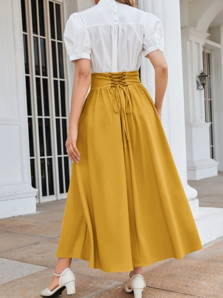 Renaissance Elastic Waist Swing Skirt with Pockets - Image 5