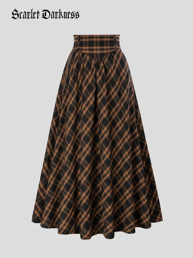 Women Renaissance Elastic Plaided Swing Skirt