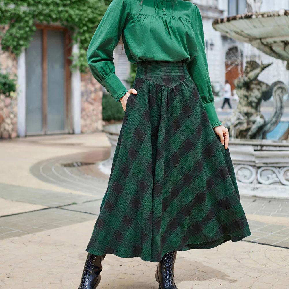 Women Renaissance Elastic Plaided Swing Skirt - Image 10
