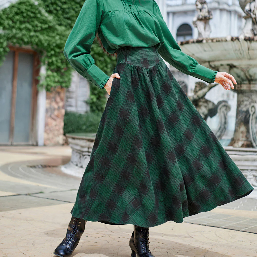 Women Renaissance Elastic Plaided Swing Skirt - Image 11