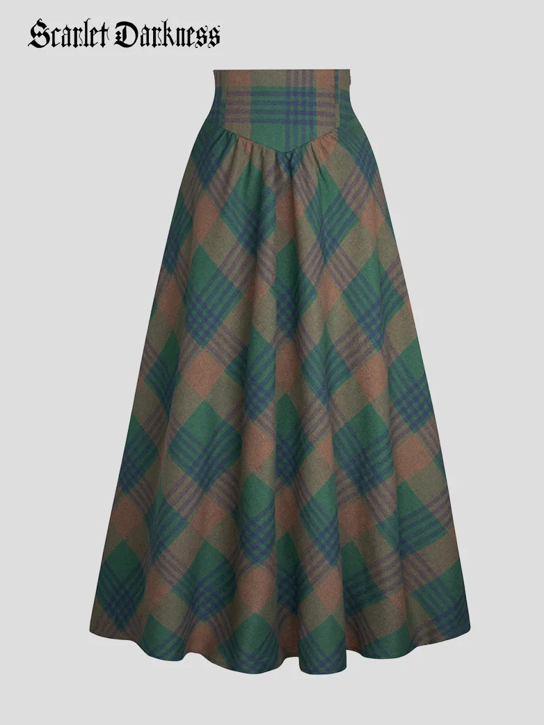 Women Renaissance Elastic Plaided Swing Skirt - Image 13
