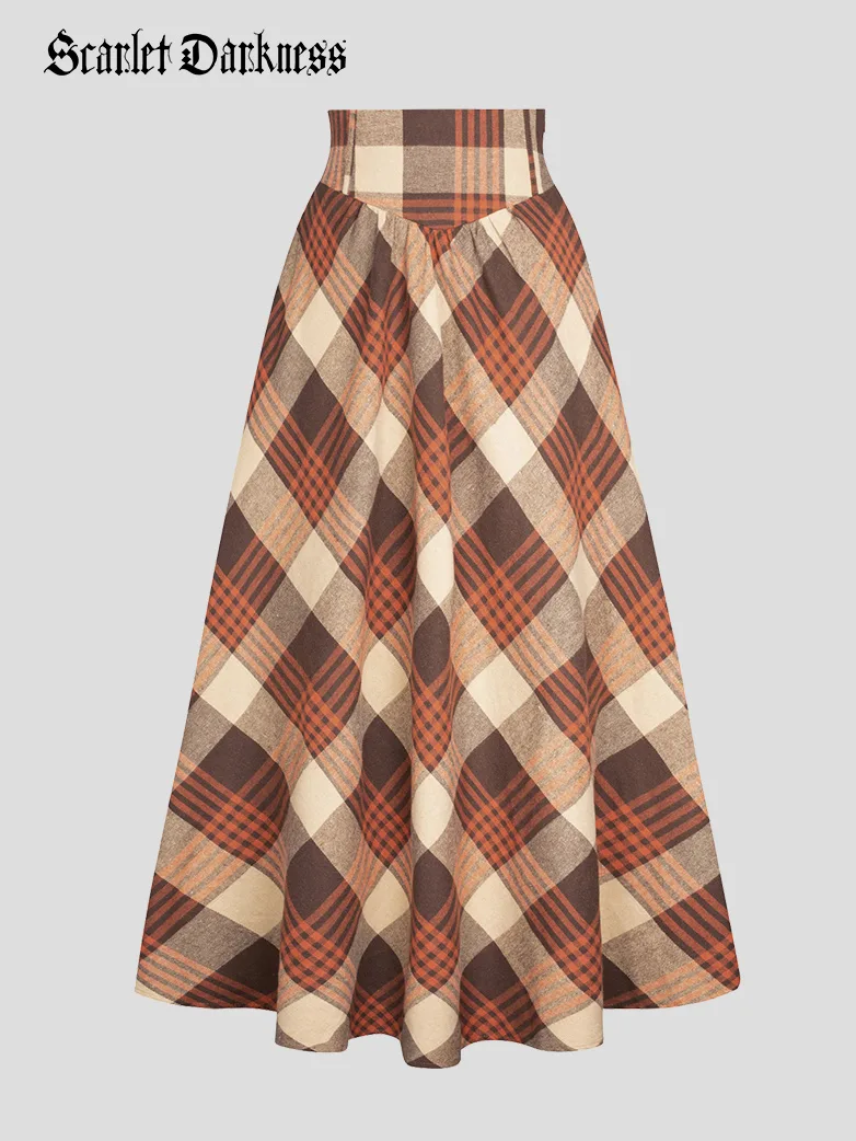Women Renaissance Elastic Plaided Swing Skirt - Image 16