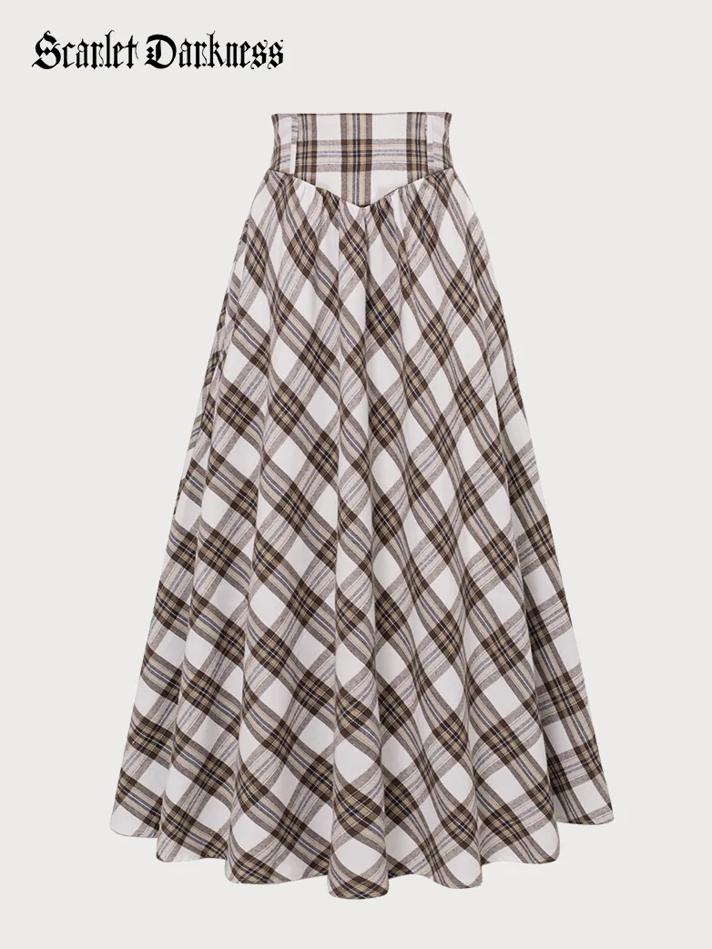 Women Renaissance Elastic Plaided Swing Skirt - Image 19