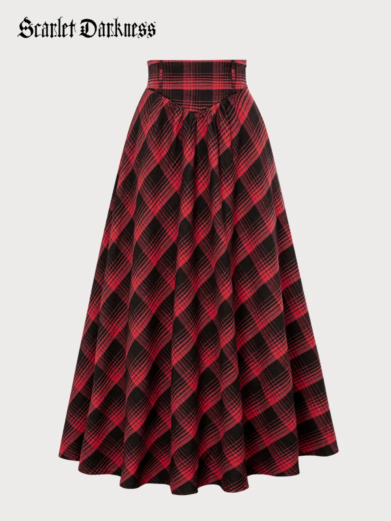 Women Renaissance Elastic Plaided Swing Skirt - Image 21