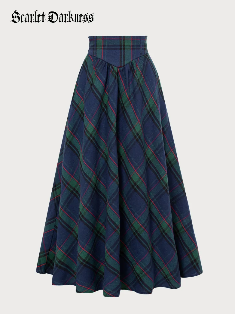 Women Renaissance Elastic Plaided Swing Skirt - Image 23