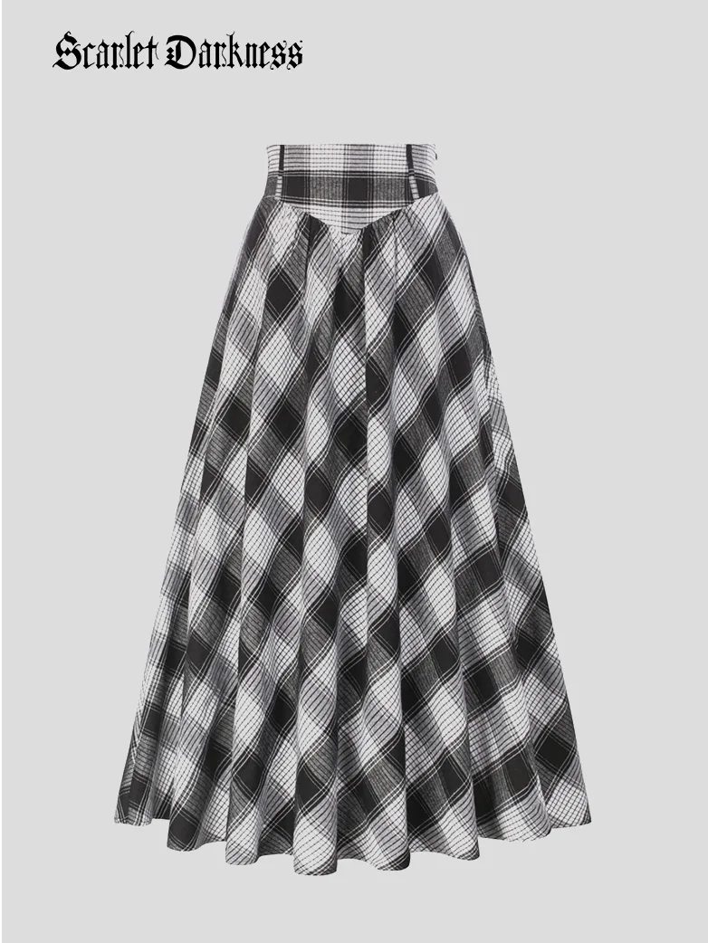 Women Renaissance Elastic Plaided Swing Skirt - Image 25
