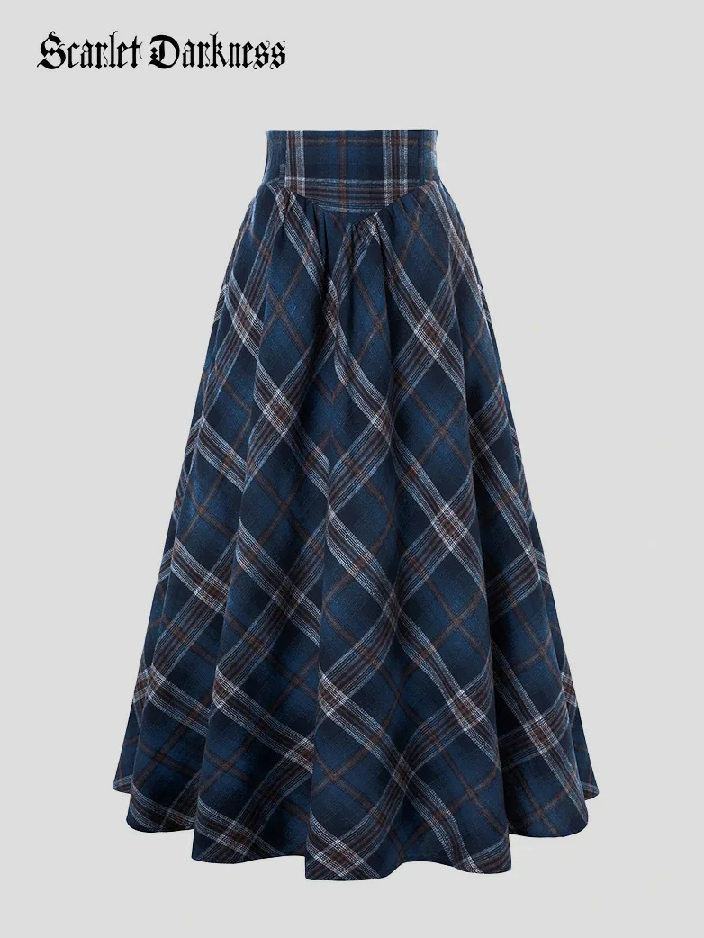 Women Renaissance Elastic Plaided Swing Skirt - Image 30