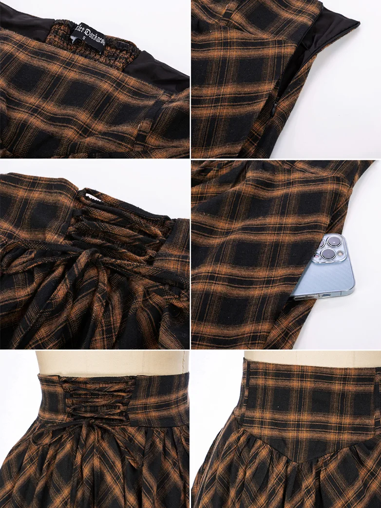 Women Renaissance Elastic Plaided Swing Skirt - Image 4