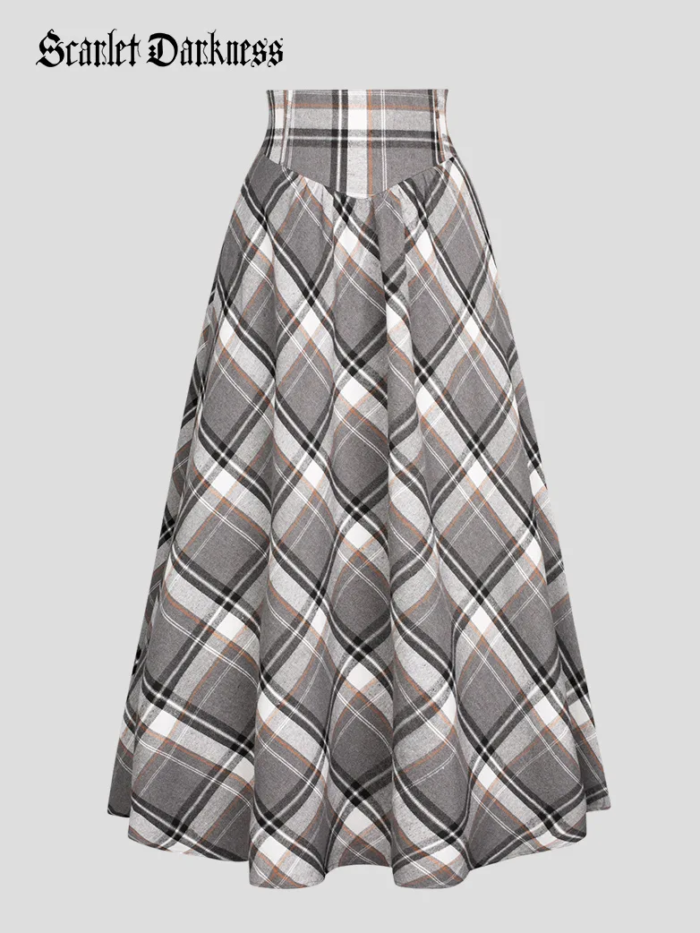 Women Renaissance Elastic Plaided Swing Skirt - Image 5