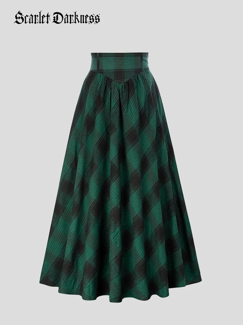 Women Renaissance Elastic Plaided Swing Skirt - Image 8