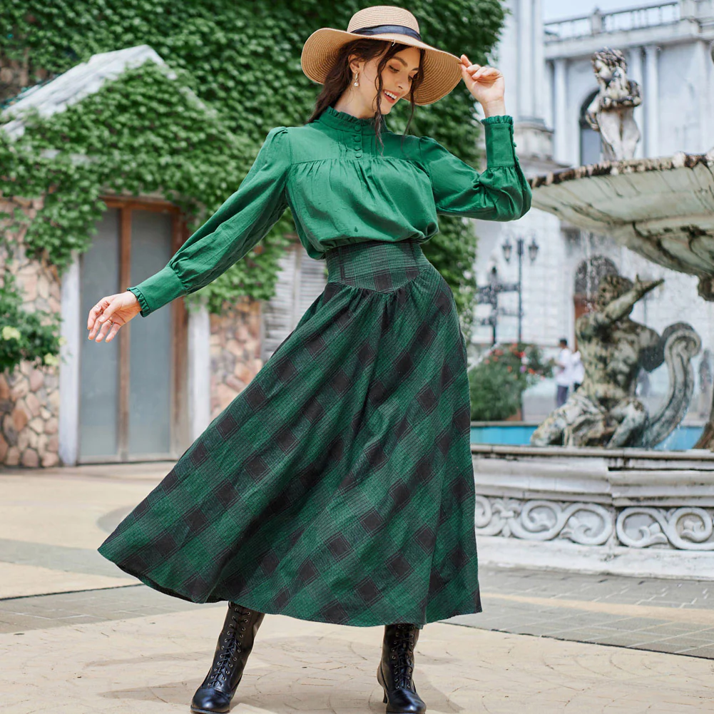 Women Renaissance Elastic Plaided Swing Skirt - Image 9