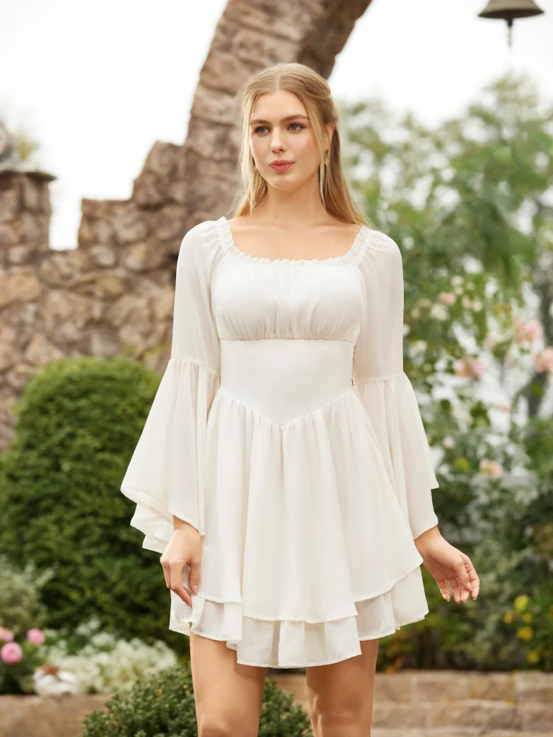 Fairy Awakening: Renaissance Off Shoulder Chiffon Dress - Image 10