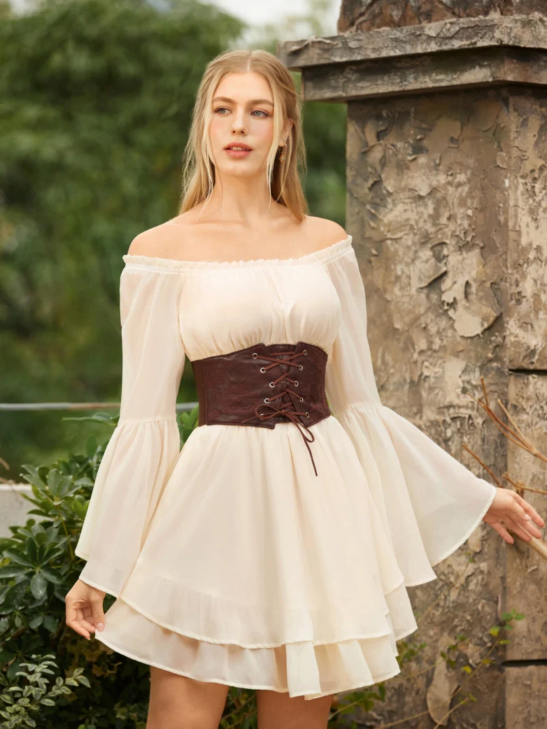 Fairy Awakening: Renaissance Off Shoulder Chiffon Dress - Image 15