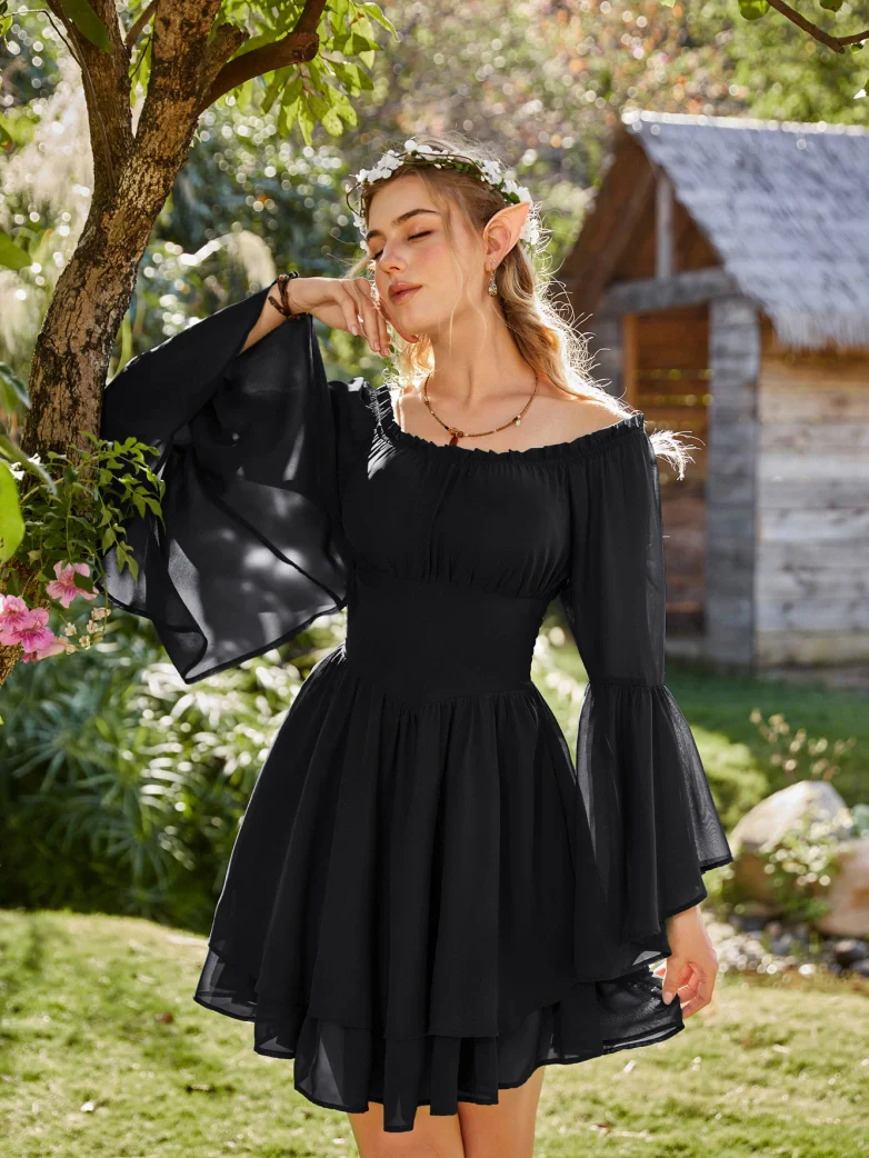 Fairy Awakening: Renaissance Off Shoulder Chiffon Dress - Image 28