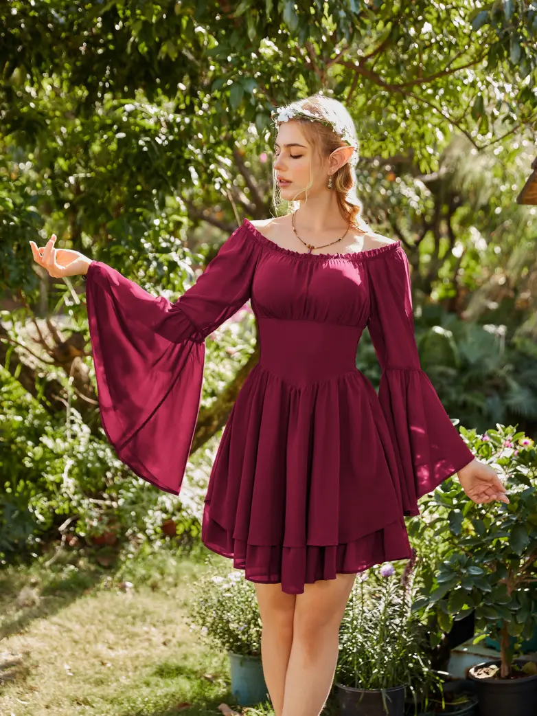 Fairy Awakening: Renaissance Off Shoulder Chiffon Dress - Image 32