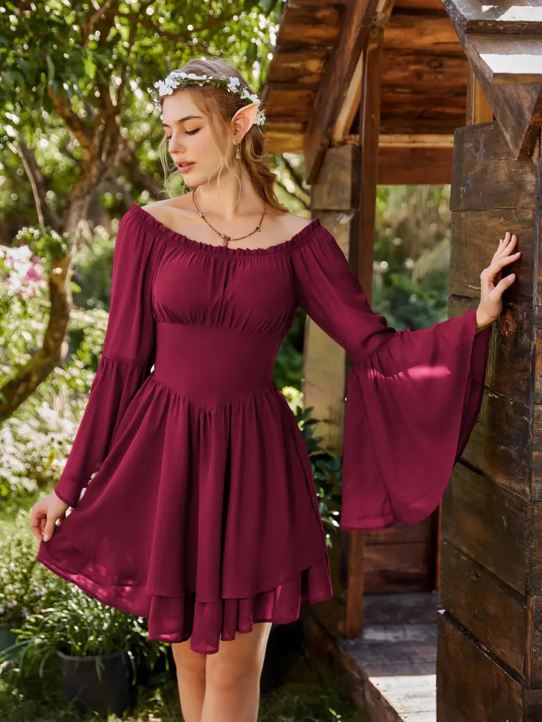 Fairy Awakening: Renaissance Off Shoulder Chiffon Dress - Image 33