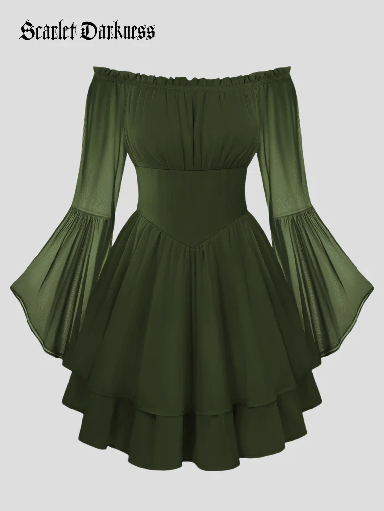 Fairy Awakening: Renaissance Off Shoulder Chiffon Dress - Image 36