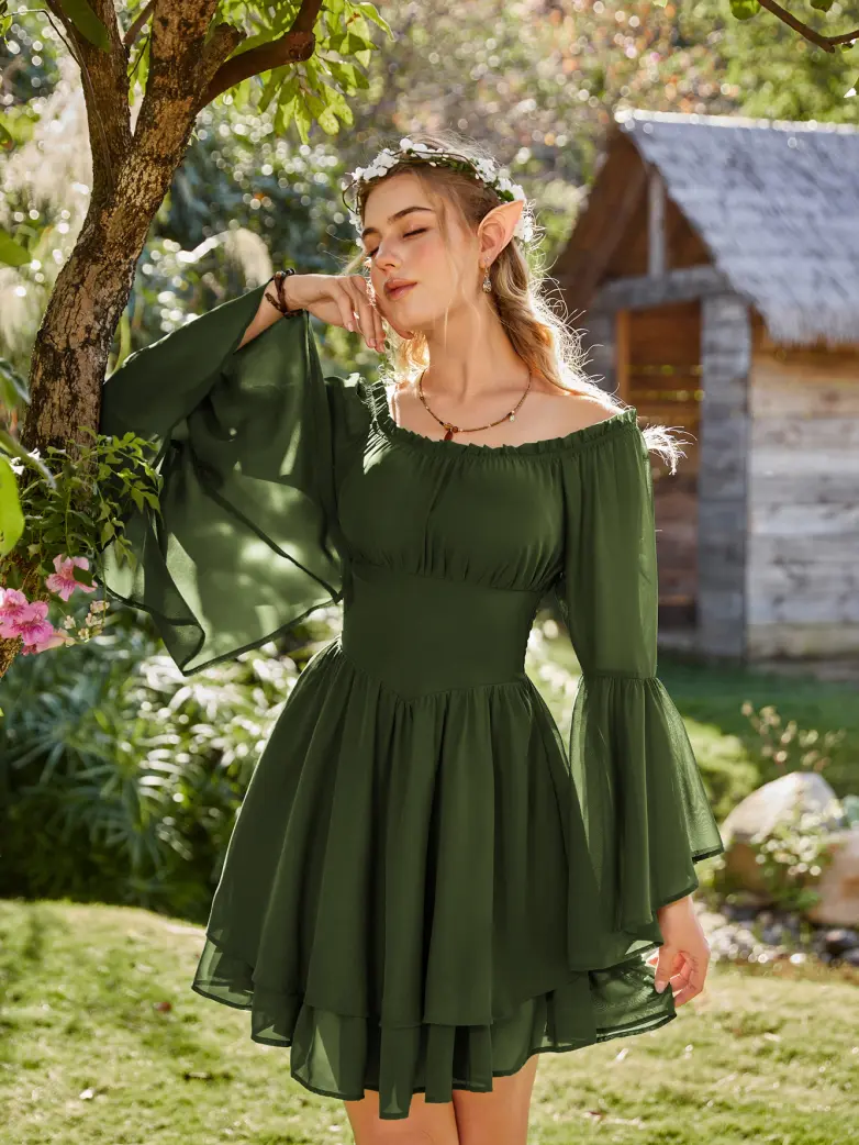 Fairy Awakening: Renaissance Off Shoulder Chiffon Dress - Image 39