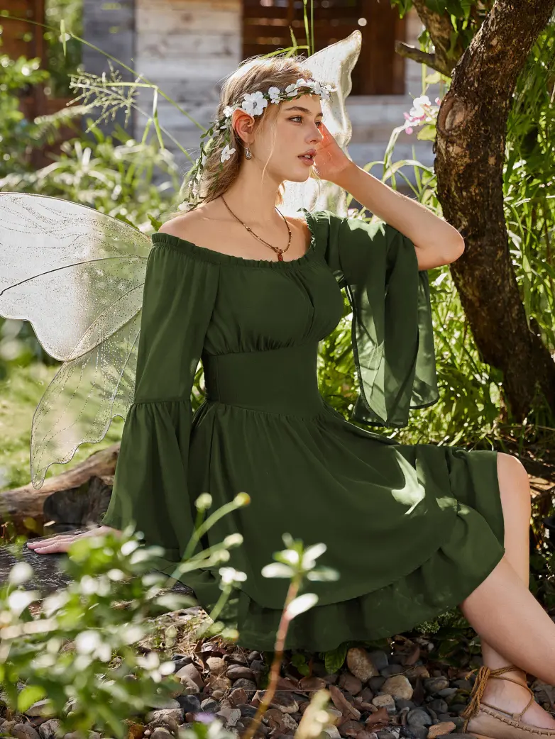 Fairy Awakening: Renaissance Off Shoulder Chiffon Dress - Image 40