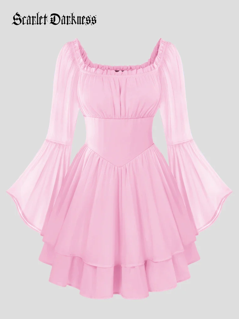 Fairy Awakening: Renaissance Off Shoulder Chiffon Dress - Image 43