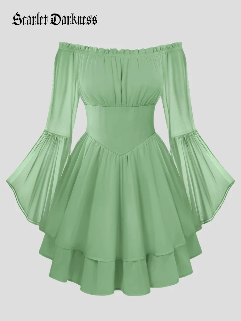 Fairy Awakening: Renaissance Off Shoulder Chiffon Dress - Image 47