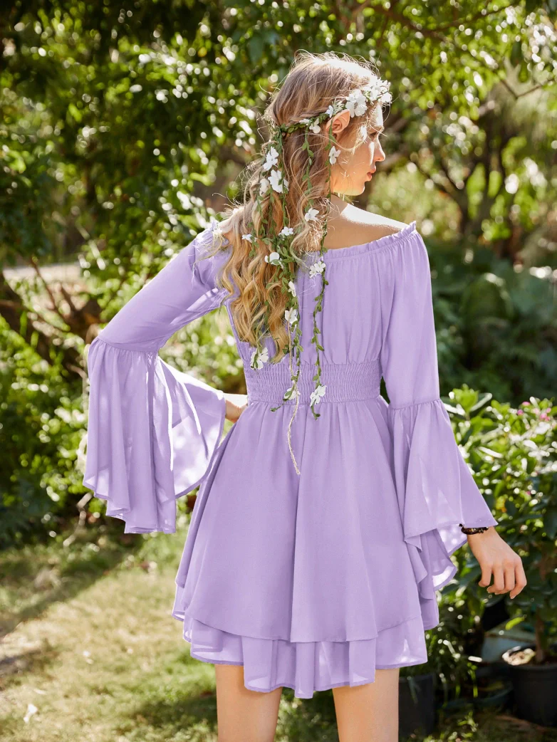 Fairy Awakening: Renaissance Off Shoulder Chiffon Dress - Image 5