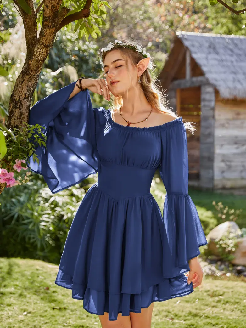 Fairy Awakening: Renaissance Off Shoulder Chiffon Dress - Image 55