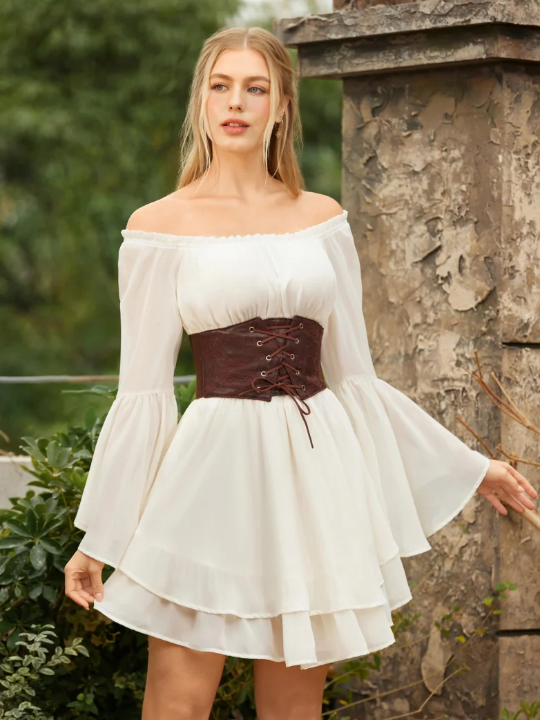 Fairy Awakening: Renaissance Off Shoulder Chiffon Dress - Image 9