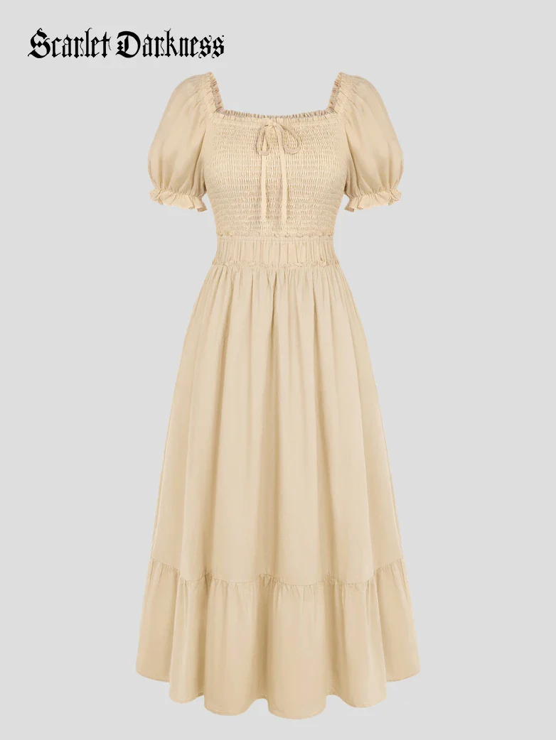 Renaissance Off Shoulder Cotton Pockets Dress