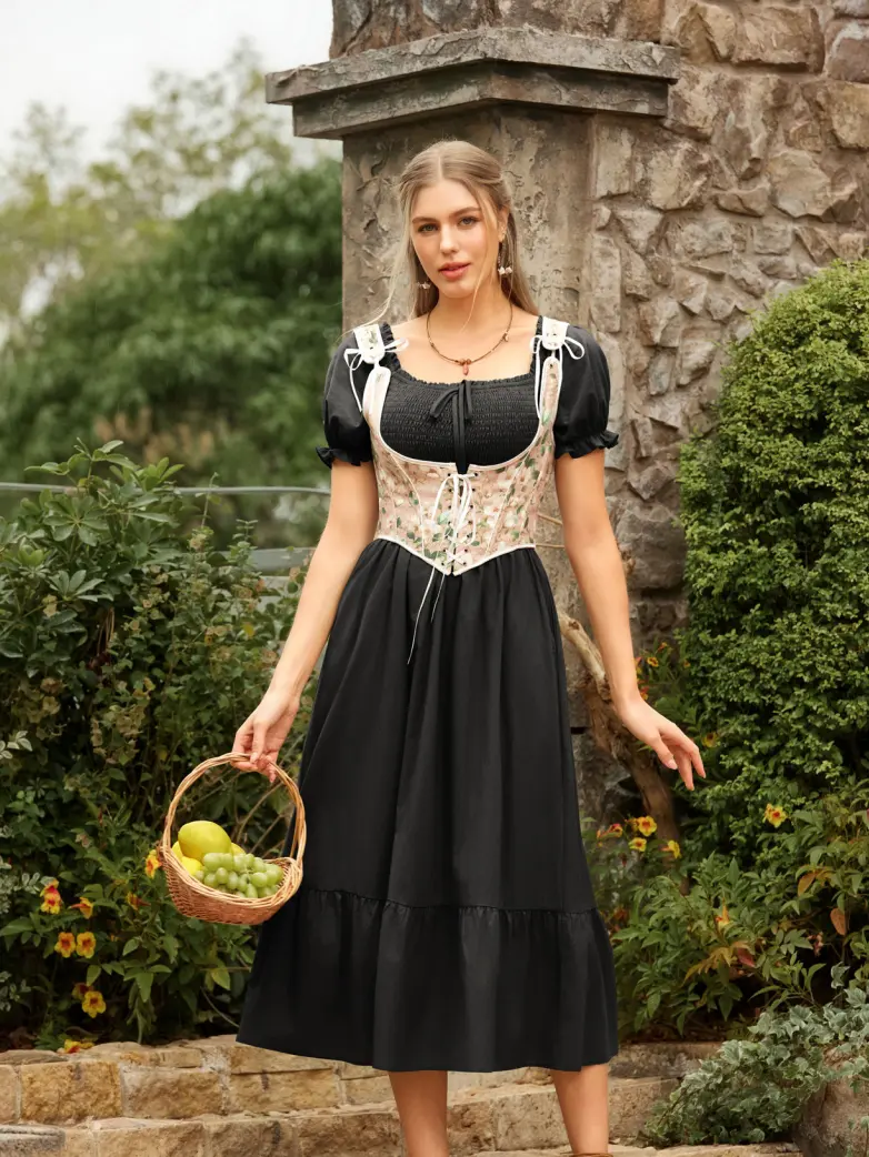 Renaissance Off Shoulder Cotton Pockets Dress - Image 10