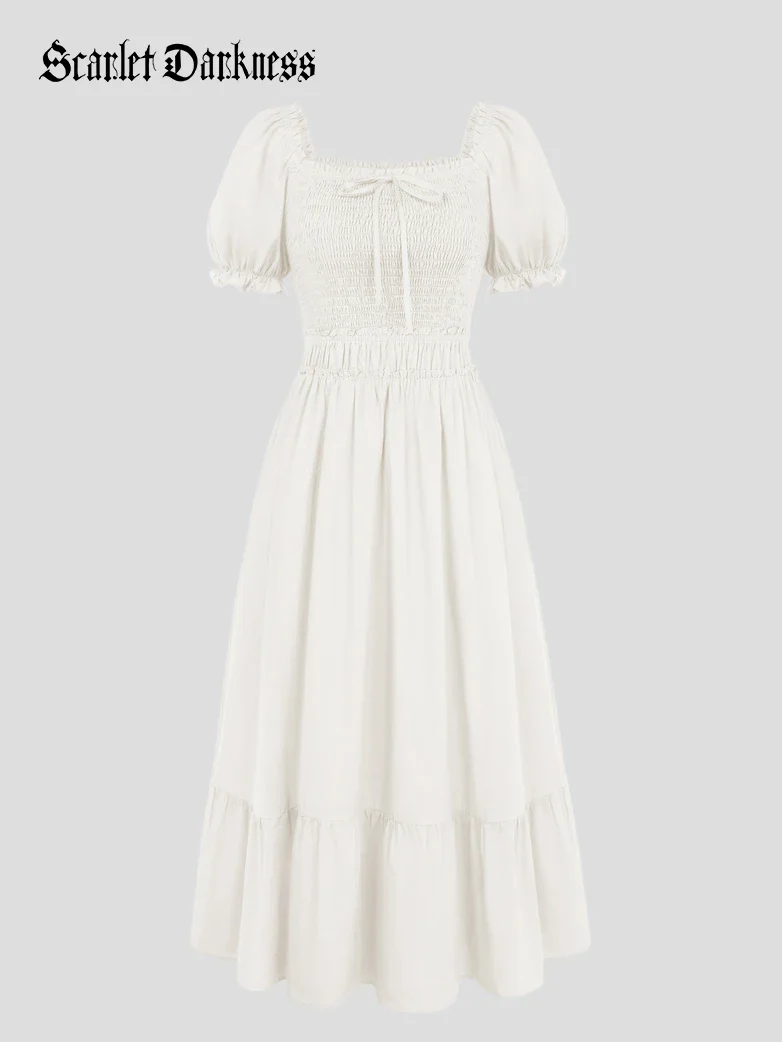 Renaissance Off Shoulder Cotton Pockets Dress - Image 13