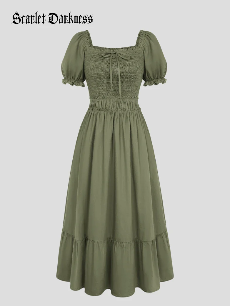 Renaissance Off Shoulder Cotton Pockets Dress - Image 14
