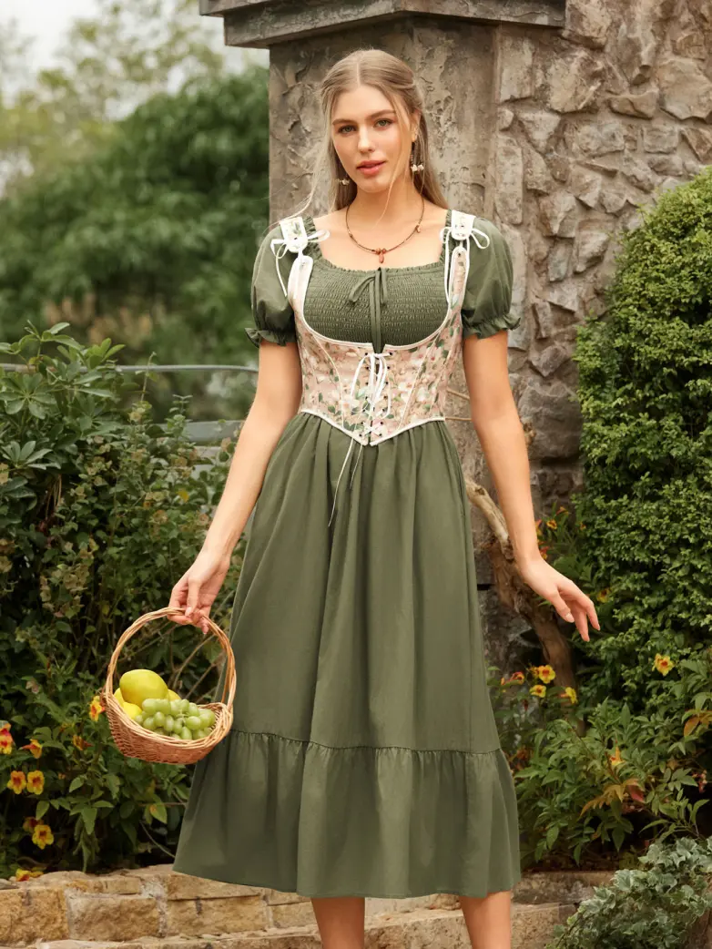 Renaissance Off Shoulder Cotton Pockets Dress - Image 15
