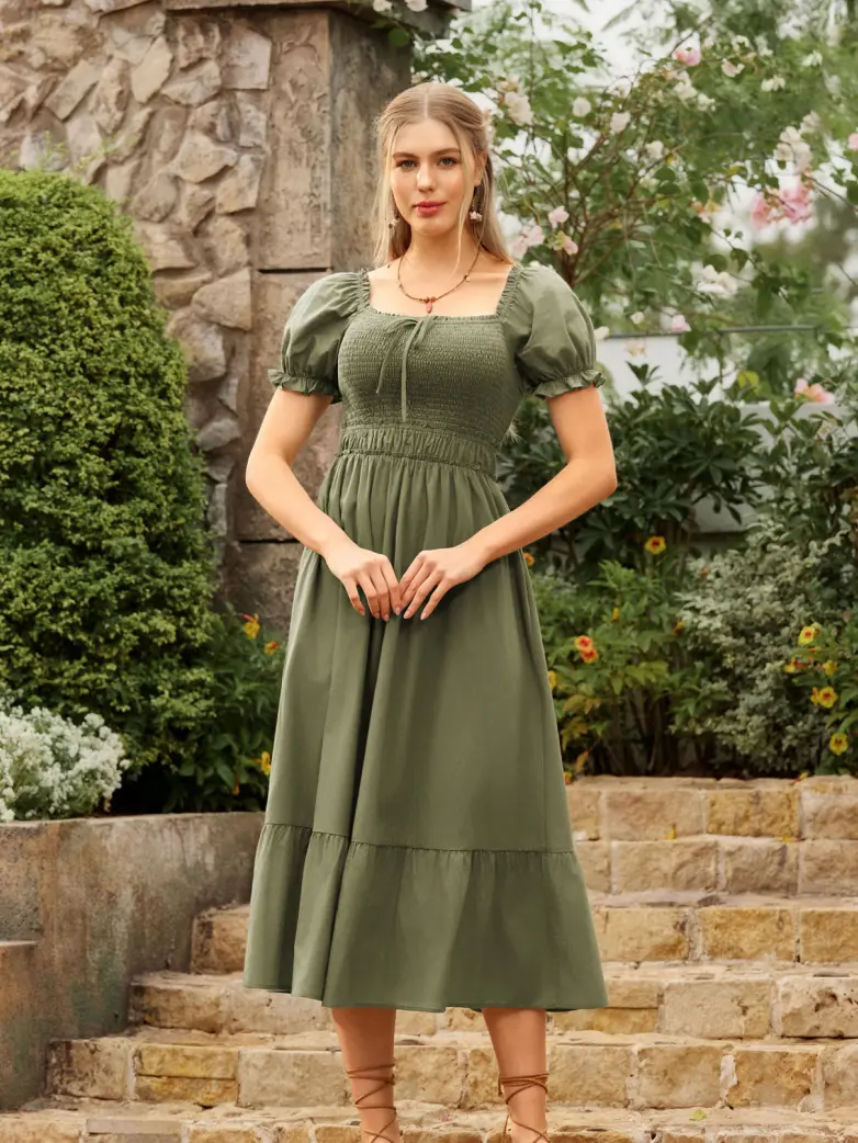 Renaissance Off Shoulder Cotton Pockets Dress - Image 16