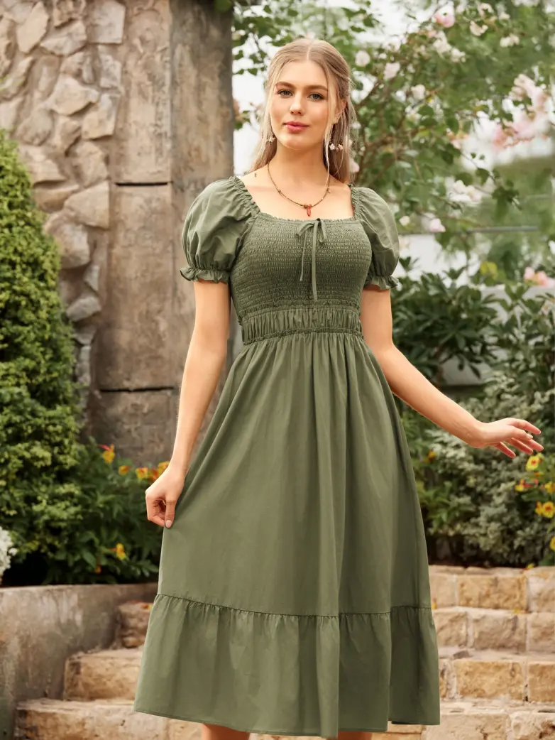 Renaissance Off Shoulder Cotton Pockets Dress - Image 17