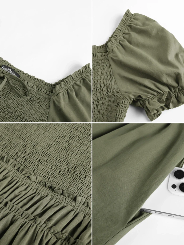 Renaissance Off Shoulder Cotton Pockets Dress - Image 19