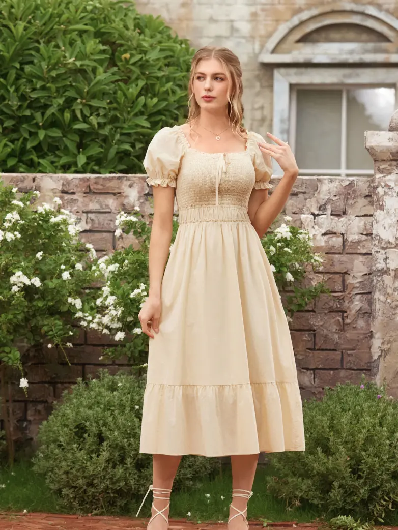 Renaissance Off Shoulder Cotton Pockets Dress - Image 2