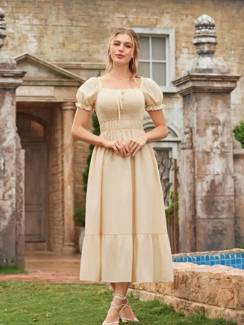 Renaissance Off Shoulder Cotton Pockets Dress - Image 3