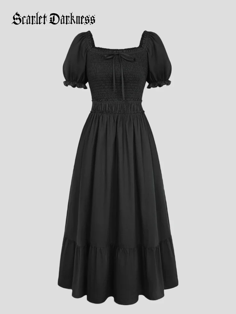 Renaissance Off Shoulder Cotton Pockets Dress - Image 8