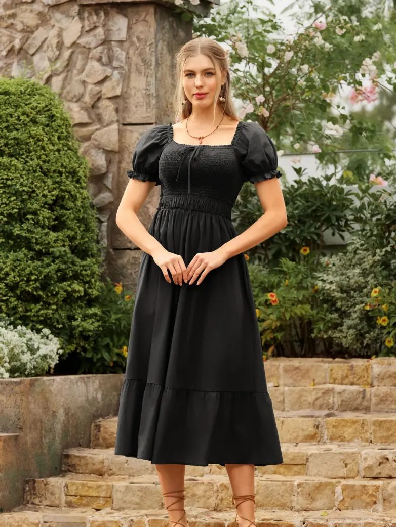 Renaissance Off Shoulder Cotton Pockets Dress - Image 9