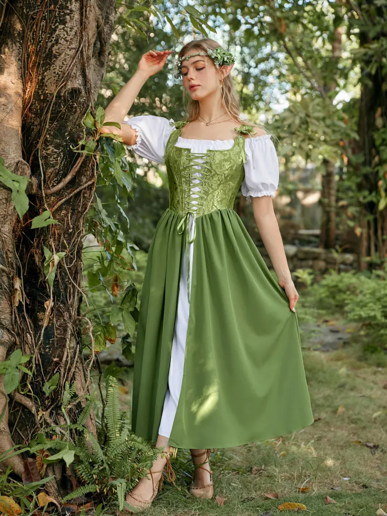 Renaissance Off Shoulder Dress+Boned Pocket Overdress - Image 19
